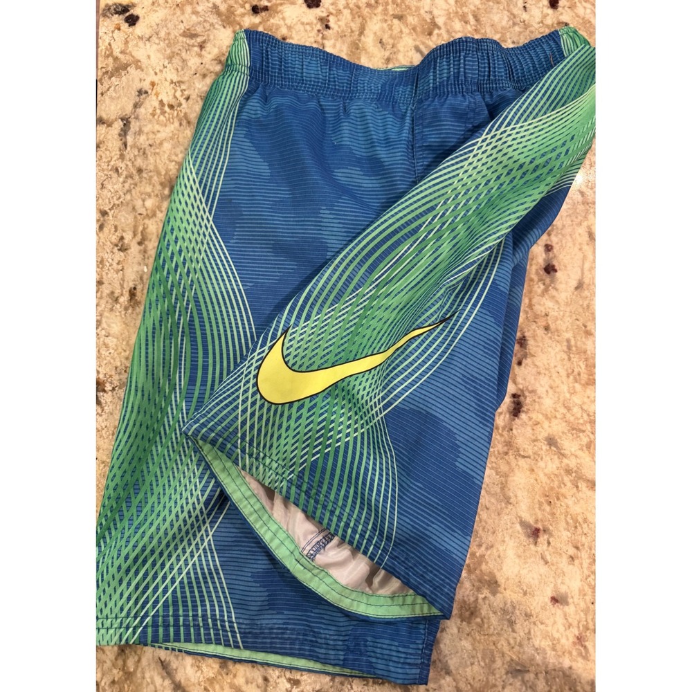Nike Boys Blue Green Camo Graphic Swim Trunks Board Shorts Size M 10-12